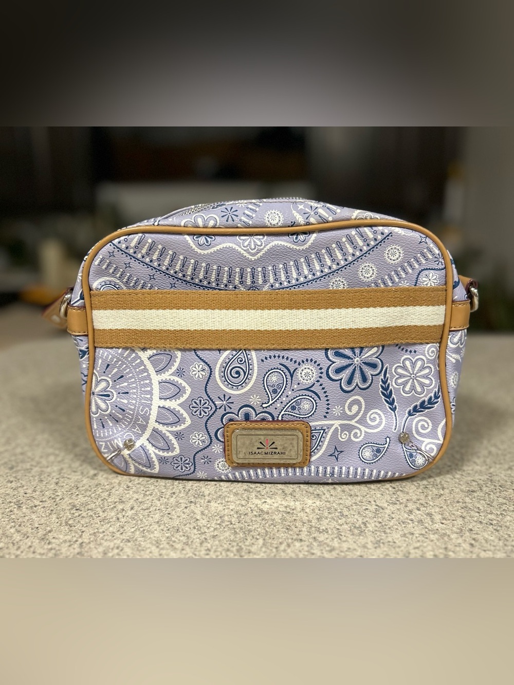 Isaac Mizrahi Lavender and Blue Paisley Print Bag